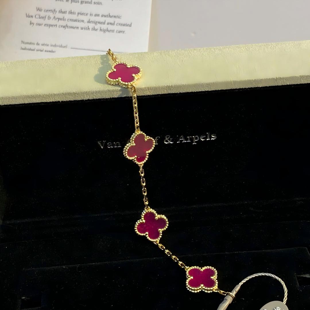 [Aura Jewels]NEW CLOVER 5 MOTIFS PINK ENAMEL BRACELET