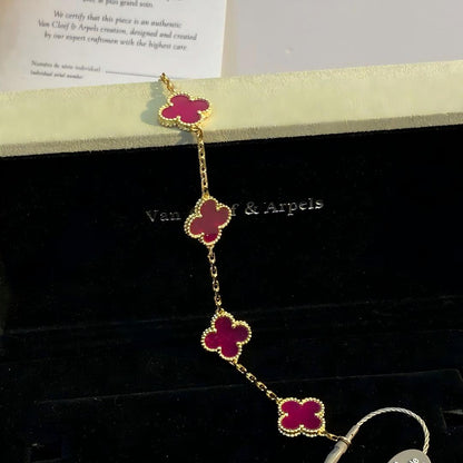 [Aura Jewels]NEW CLOVER 5 MOTIFS PINK ENAMEL BRACELET