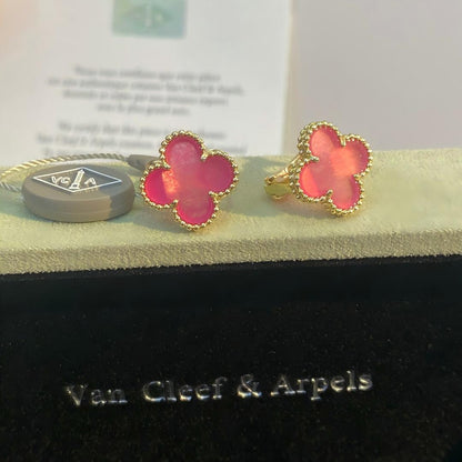 [Aura Jewels]NEW CLOVER 15MM PINK ENAMEL STUD EARRINGS