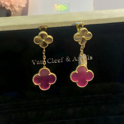 [Aura Jewels]NEW CLOVER 2 MOTIF PINK ENAMEL EARRINGS