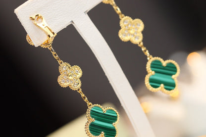 [Regal Jewels]CLOVER EARRINGS GOLD MALACHITE DIAMOND 3 MOTIF