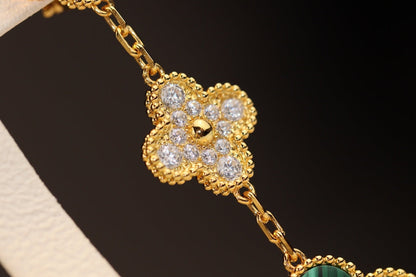 [Regal Jewels]CLOVER EARRINGS GOLD MALACHITE DIAMOND 3 MOTIF