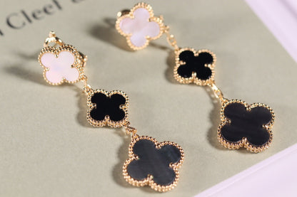 [Regal Jewels]CLOVER EARRINGS GOLD ONYX MOP 3 MOTIF