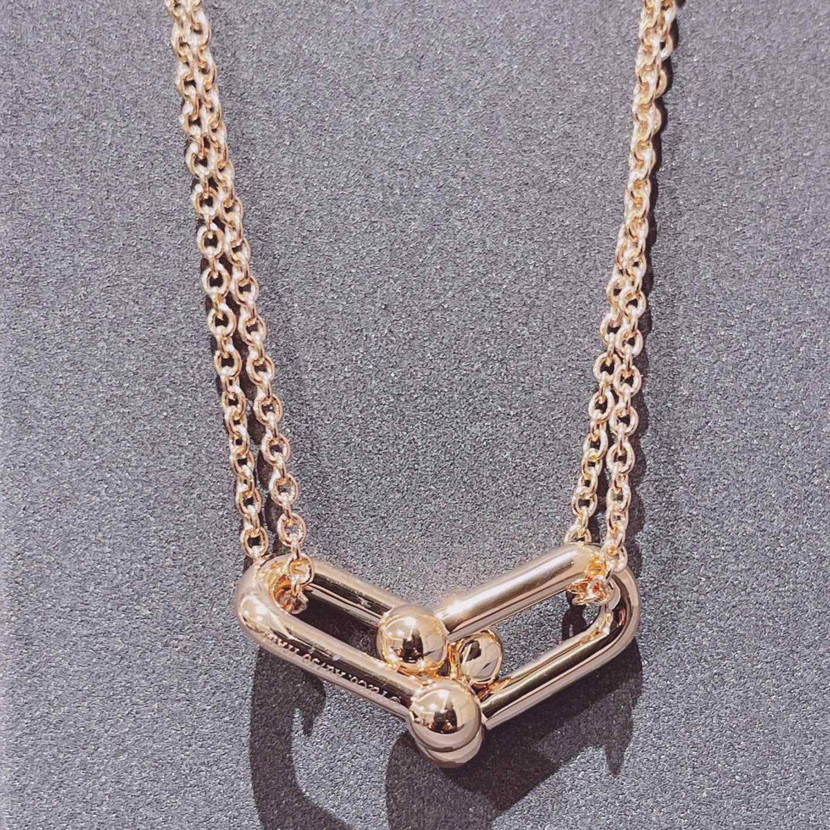 [Aura Jewelry]HARDWEAR DOUBLE LINK PEDANT PINK GOLD NECKLACE