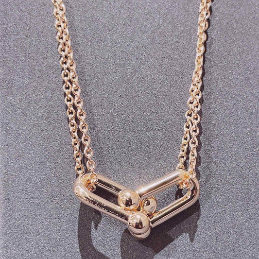 [Aura Jewelry]HARDWEAR DOUBLE LINK PEDANT PINK GOLD NECKLACE
