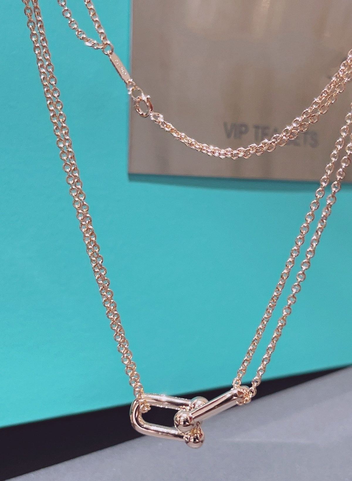 [Aura Jewelry]HARDWEAR DOUBLE LINK PEDANT PINK GOLD NECKLACE