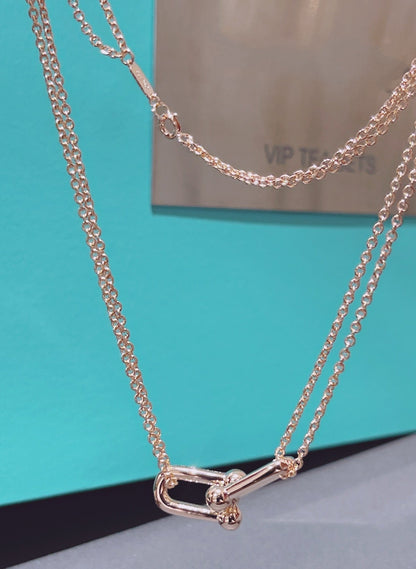 [Aura Jewelry]HARDWEAR DOUBLE LINK PEDANT PINK GOLD NECKLACE