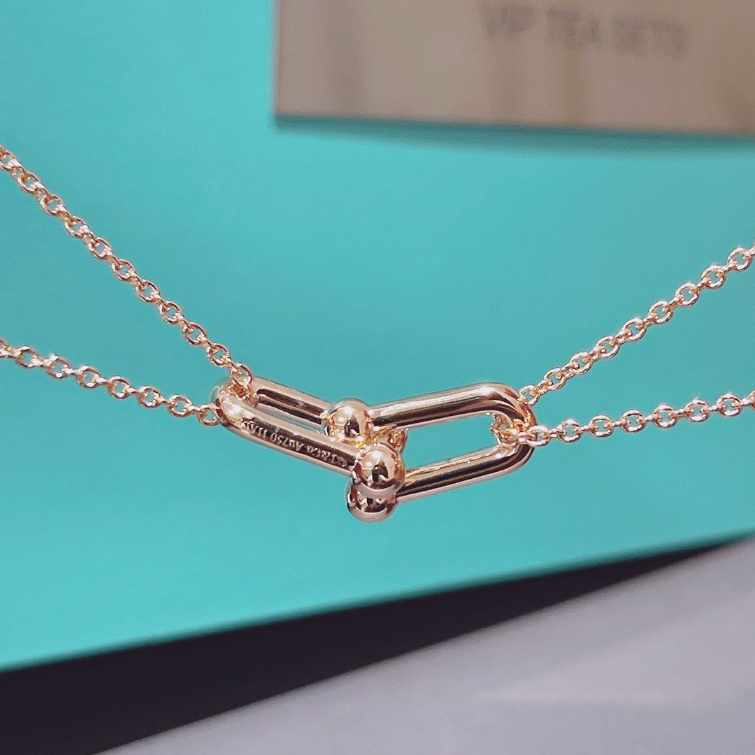 [Aura Jewelry]HARDWEAR DOUBLE LINK PEDANT PINK GOLD NECKLACE