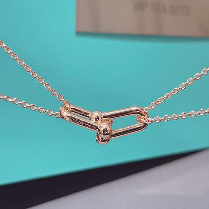 [Aura Jewelry]HARDWEAR DOUBLE LINK PEDANT PINK GOLD NECKLACE