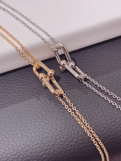 [Aura Jewelry]HARDWEAR DOUBLE LINK PEDANT PINK GOLD NECKLACE