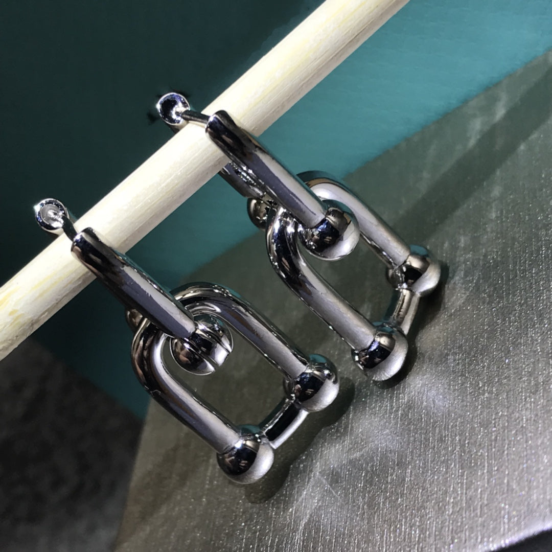 [Aura Jewelry]HARDWARE DROP EARRINGS DOUBLE LINK
