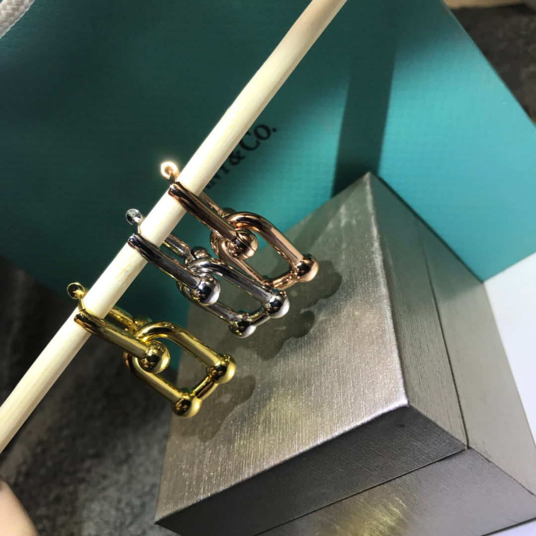 [Aura Jewelry]HARDWARE DROP EARRINGS DOUBLE LINK