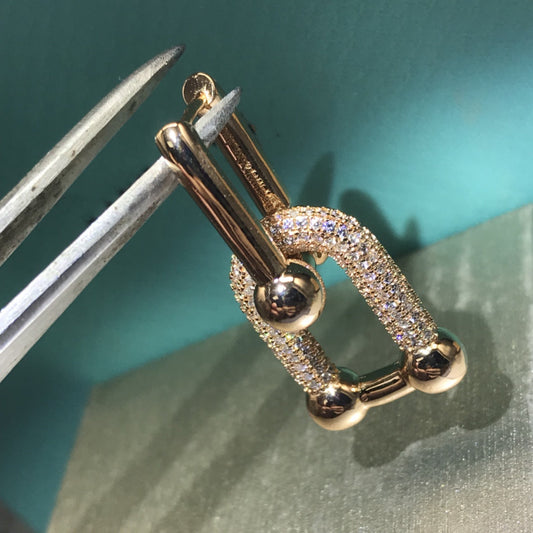 [Aura Jewelry]HARDWARE DROP EARRINGS DOUBLE LINK DIAMOND