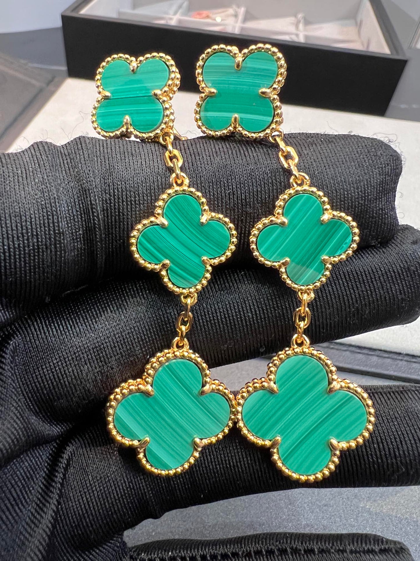 [Regal Jewels]CLOVER MALACHITE 3 MOTIFS GOLD