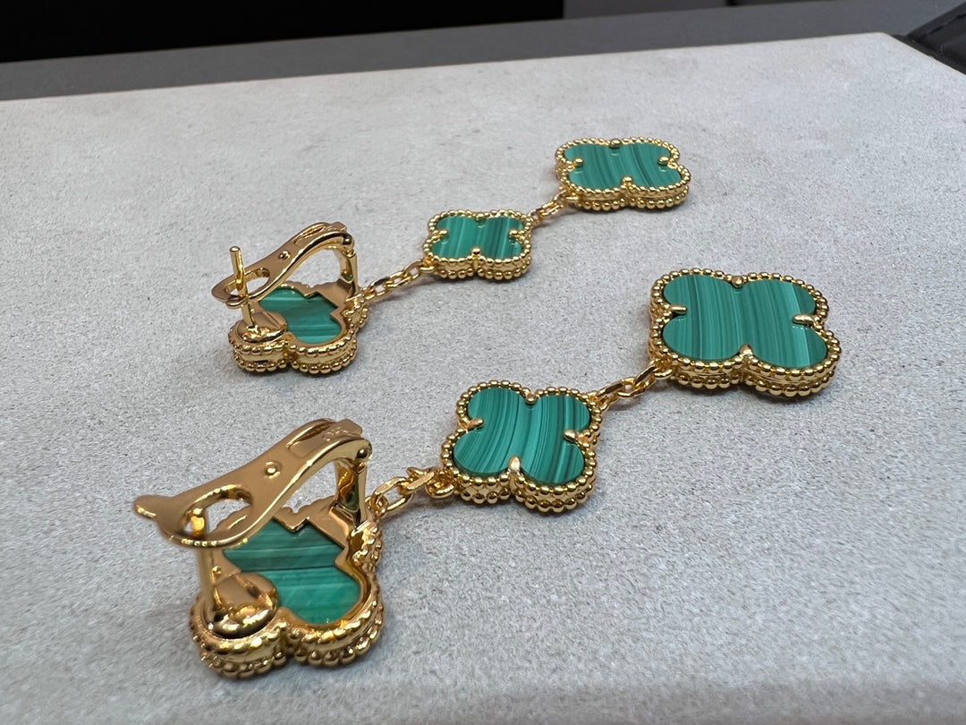 [Regal Jewels]CLOVER MALACHITE 3 MOTIFS GOLD