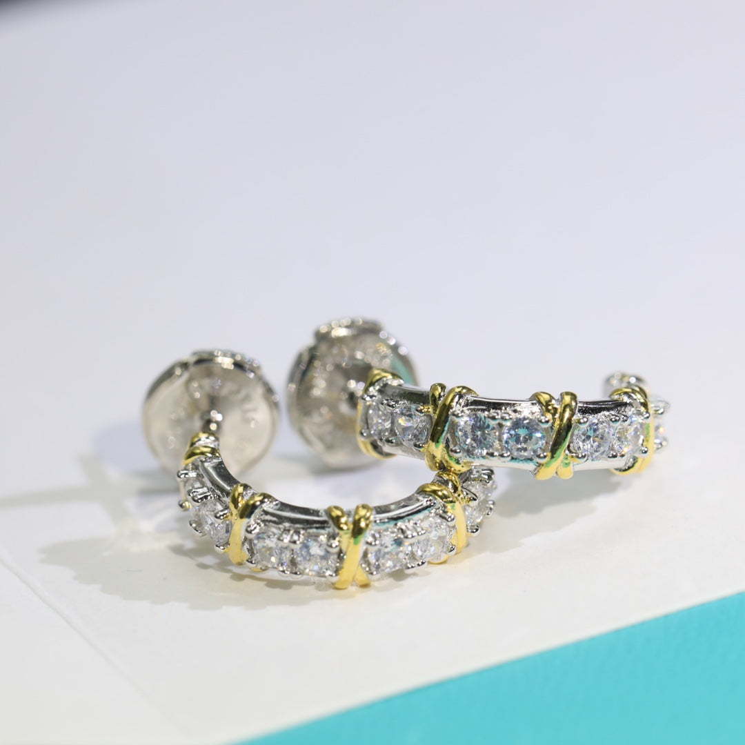 [Aura Jewelry]TWENTY STONE HOOP GOLD EARRINGS