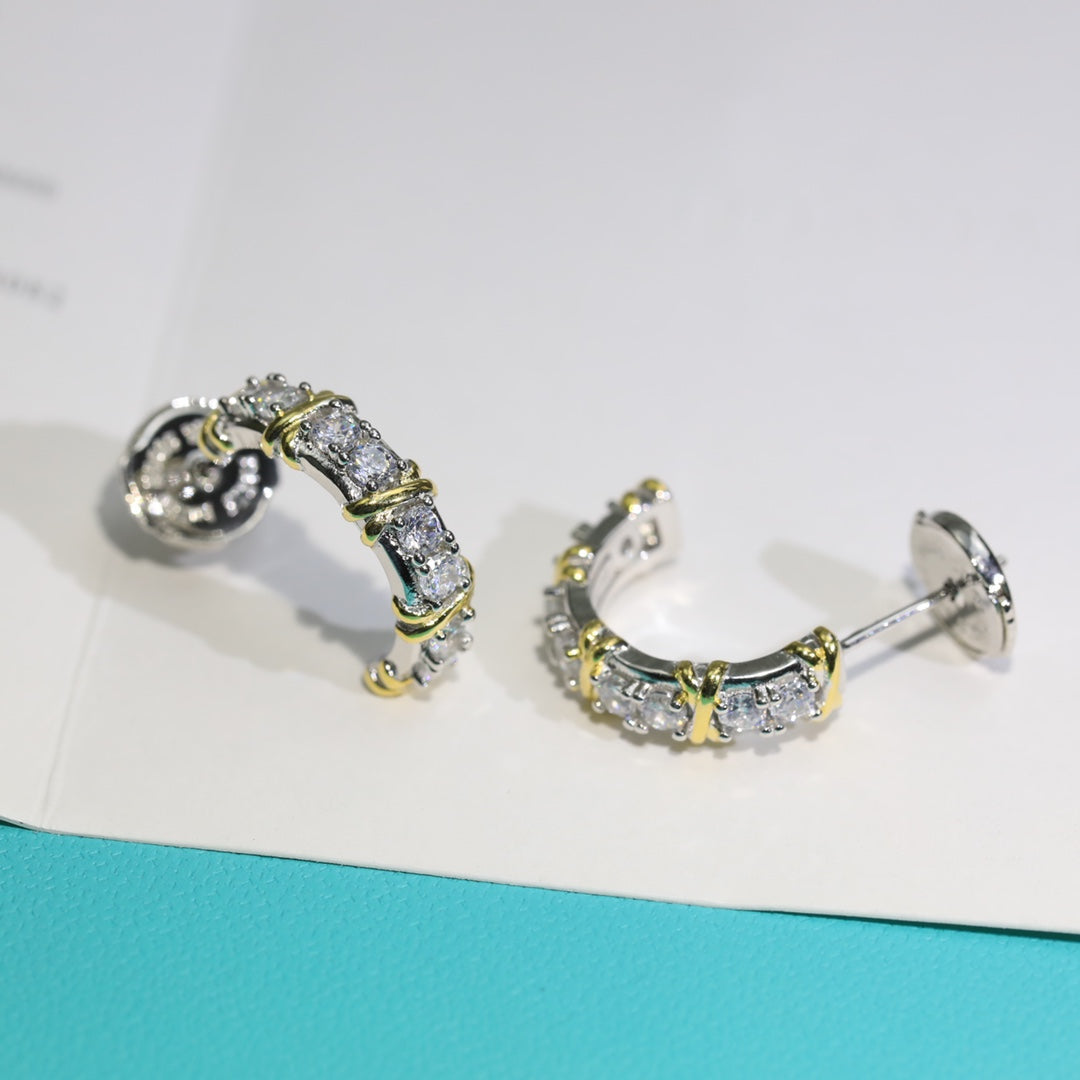 [Aura Jewelry]TWENTY STONE HOOP GOLD EARRINGS