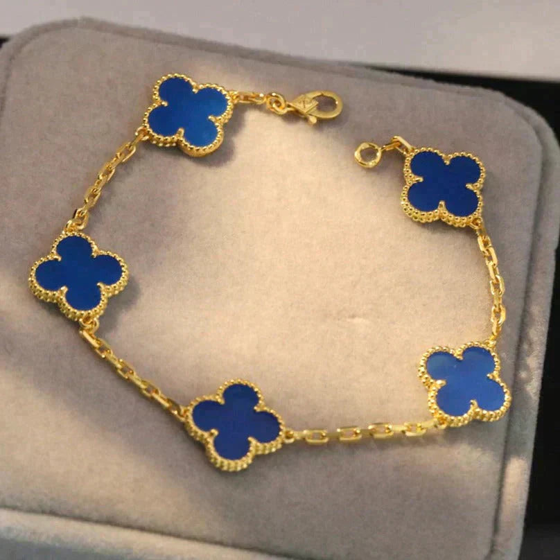 [Regal Jewels]CLOVER 5 MOTIFS BLUE AGATE BRACELET