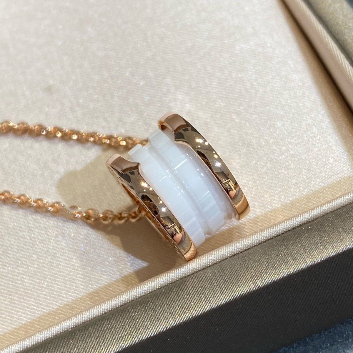 [Aura Jewels]ZERO 1 WHITE CERAMIC PINK GOLD NECKLACE
