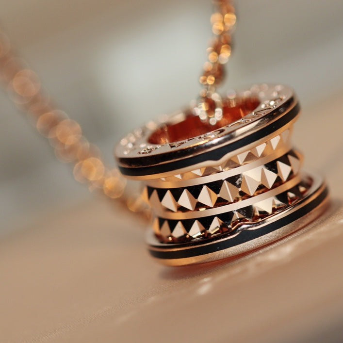 [Aura Jewels]ZERO 1 ROCK PEDANT PINK GOLD BLACK NECKLACE