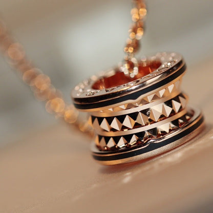 [Aura Jewels]ZERO 1 ROCK PEDANT PINK GOLD BLACK NECKLACE