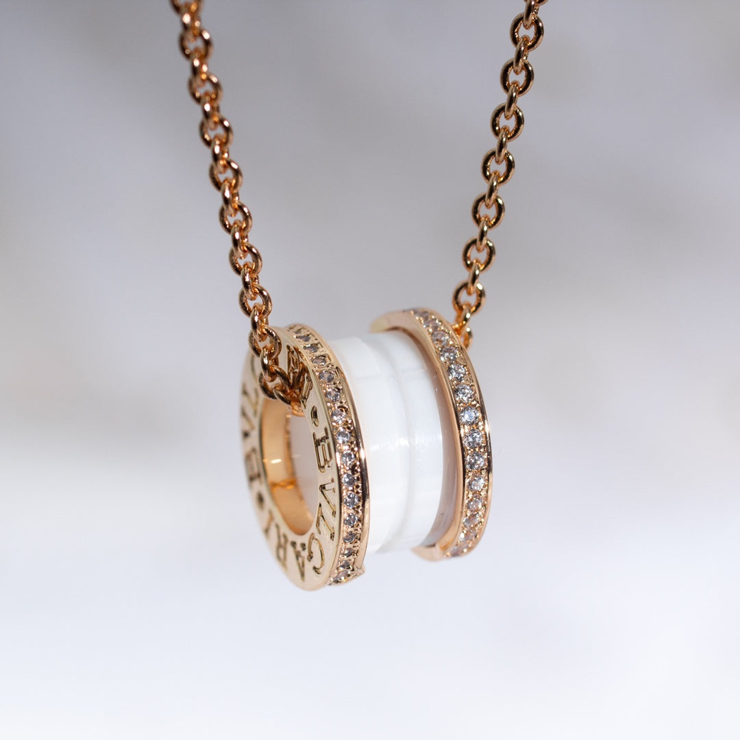 [Aura Jewels]ZERO 1 WHITE CERAMIC PINK GOLD DIAMOND NECKLACE