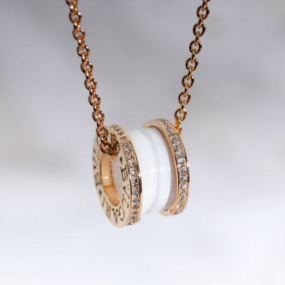 [Aura Jewels]ZERO 1 WHITE CERAMIC PINK GOLD DIAMOND NECKLACE
