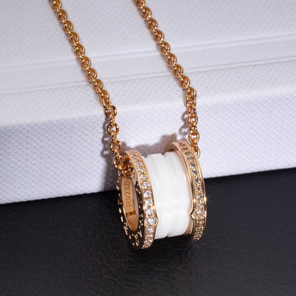 [Aura Jewels]ZERO 1 WHITE CERAMIC PINK GOLD DIAMOND NECKLACE