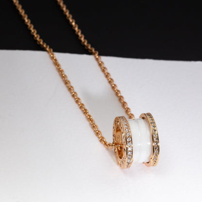 [Aura Jewels]ZERO 1 WHITE CERAMIC PINK GOLD DIAMOND NECKLACE