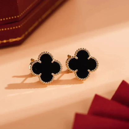 [Regal Jewels]CLOVER MEDIUM 1 MOTIFS  ONYX STUD EARRINGS