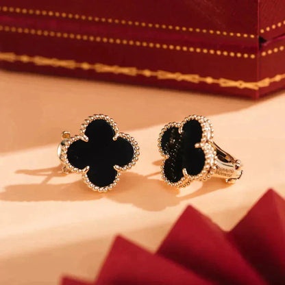 [Regal Jewels]CLOVER MEDIUM 1 MOTIFS  ONYX STUD EARRINGS