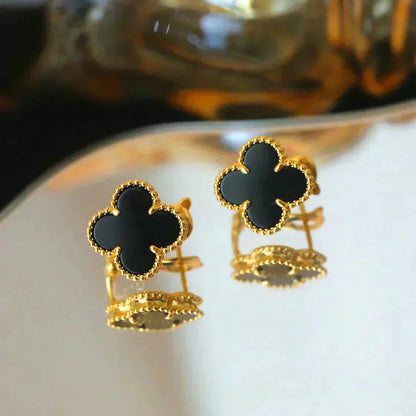 [Regal Jewels]CLOVER MEDIUM 1 MOTIFS  ONYX STUD EARRINGS