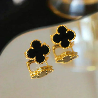 [Regal Jewels]CLOVER MEDIUM 1 MOTIFS  ONYX STUD EARRINGS
