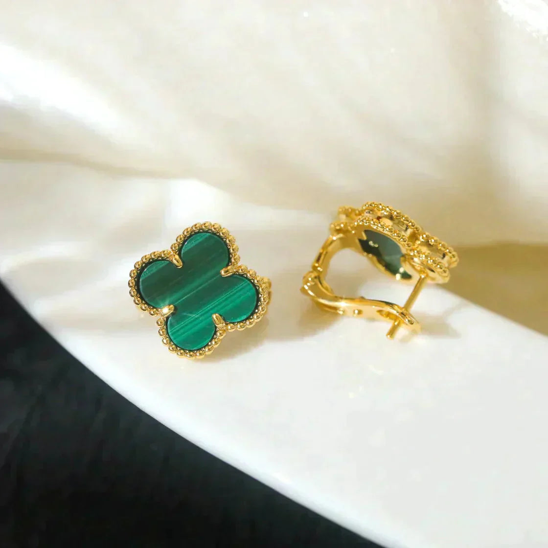 [Regal Jewels]CLOVER MEDIUM 1 MOTIFS MALACHITE  EARRINGS