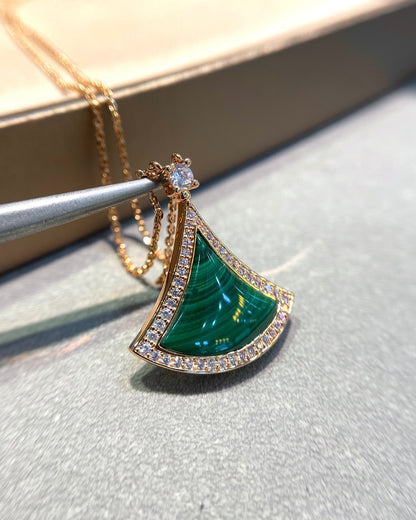 [Aura Jewels]DREAM MALACHITE DIAMOND PAVED PINK GOLD NECKLACE