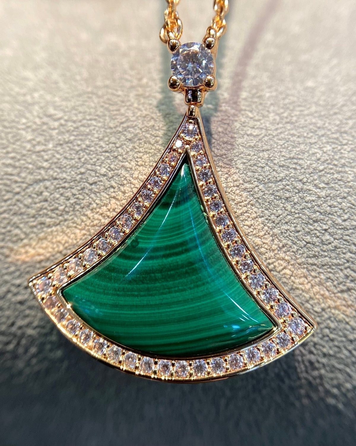 [Aura Jewels]DREAM MALACHITE DIAMOND PAVED PINK GOLD NECKLACE