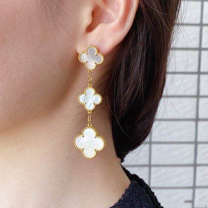 [Regal Jewels]CLOVER MOP 3 MOTIFS GOLD EARRINGS