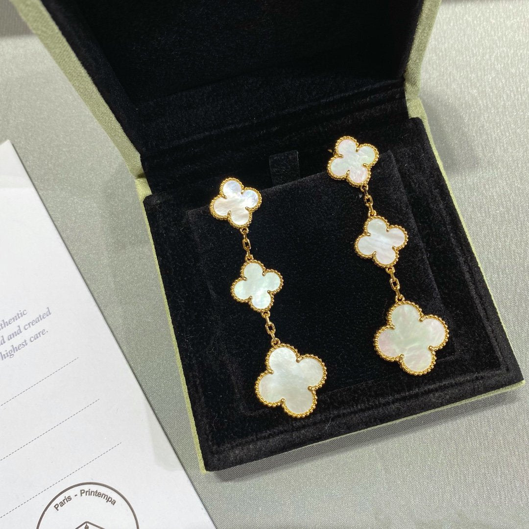 [Regal Jewels]CLOVER MOP 3 MOTIFS GOLD EARRINGS