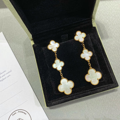[Regal Jewels]CLOVER MOP 3 MOTIFS GOLD EARRINGS