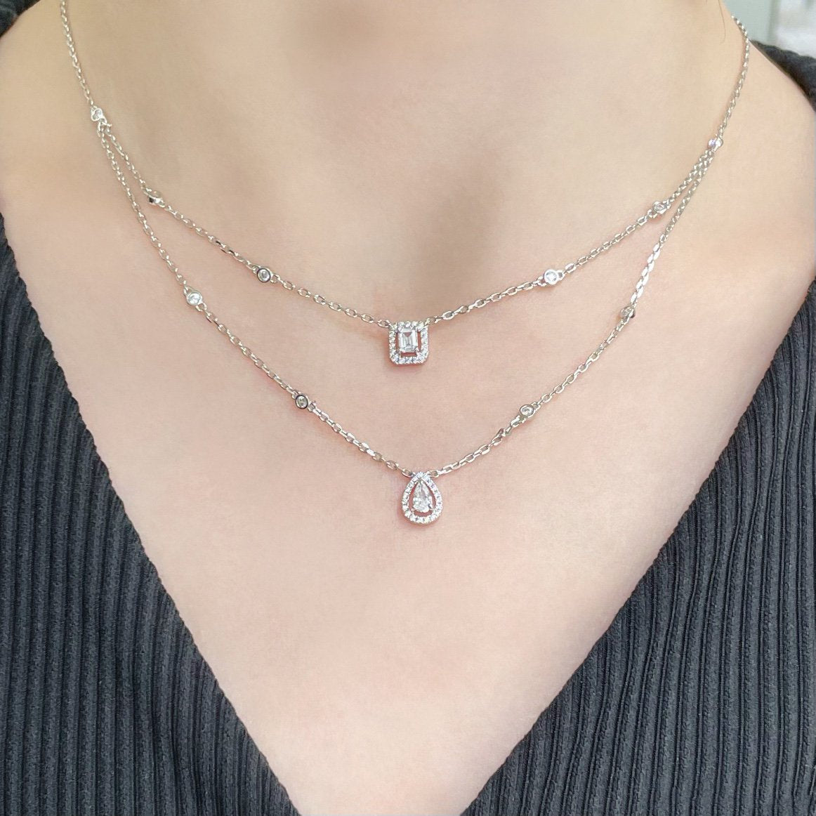[Regal Jewels]MY TWIN 2 ROW DIAMOND NECKLACE
