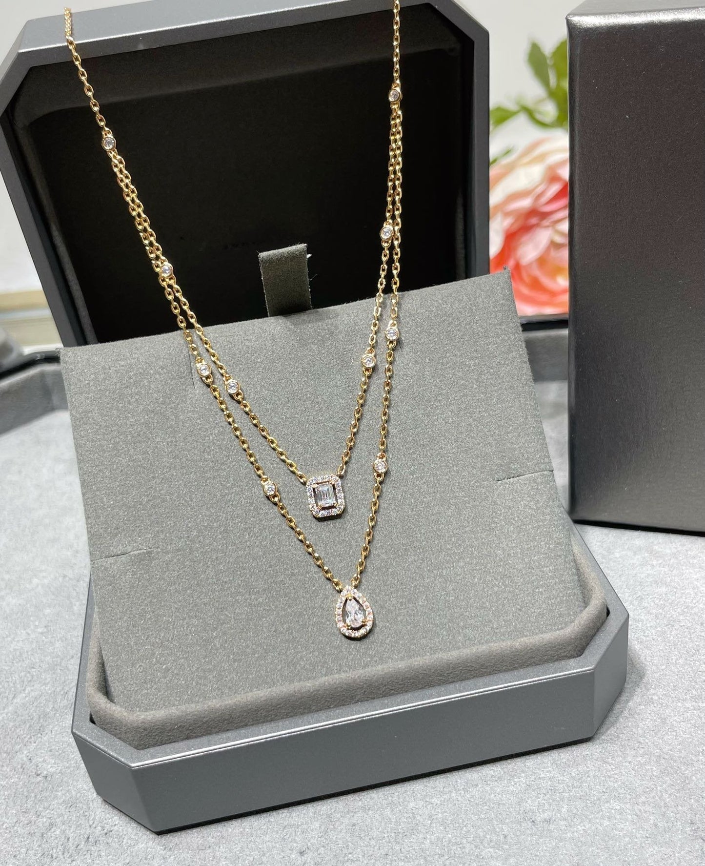 [Regal Jewels]MY TWIN 2 ROW DIAMOND NECKLACE