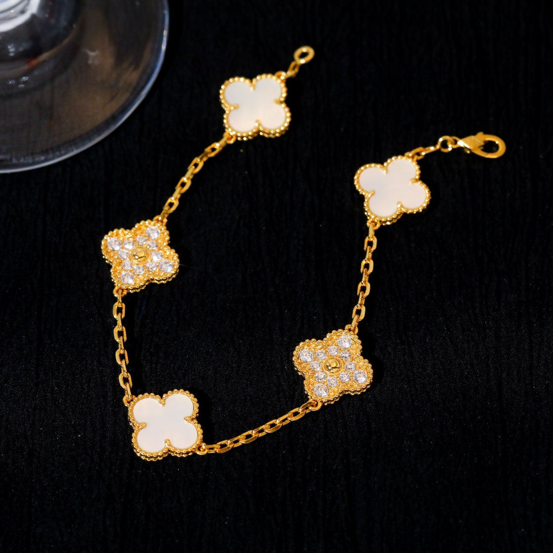 [Regal Jewels]CLOVER BRACELET 5 MOTIF WHITE MOP DIAMOND