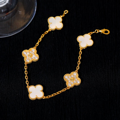 [Regal Jewels]CLOVER BRACELET 5 MOTIF WHITE MOP DIAMOND