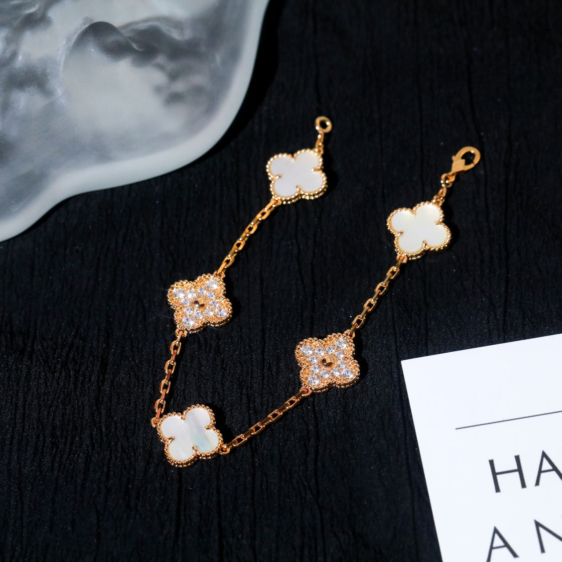 [Regal Jewels]CLOVER BRACELET 5 MOTIF WHITE MOP DIAMOND