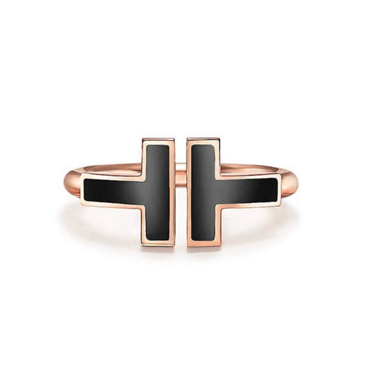 [Aura Jewelry]T SMALL ONYX PINK GOLD RING