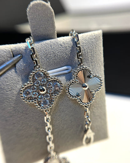 [Regal Jewels]CLOVER 5 MOTIF SILVER DIAMOND BRACELET