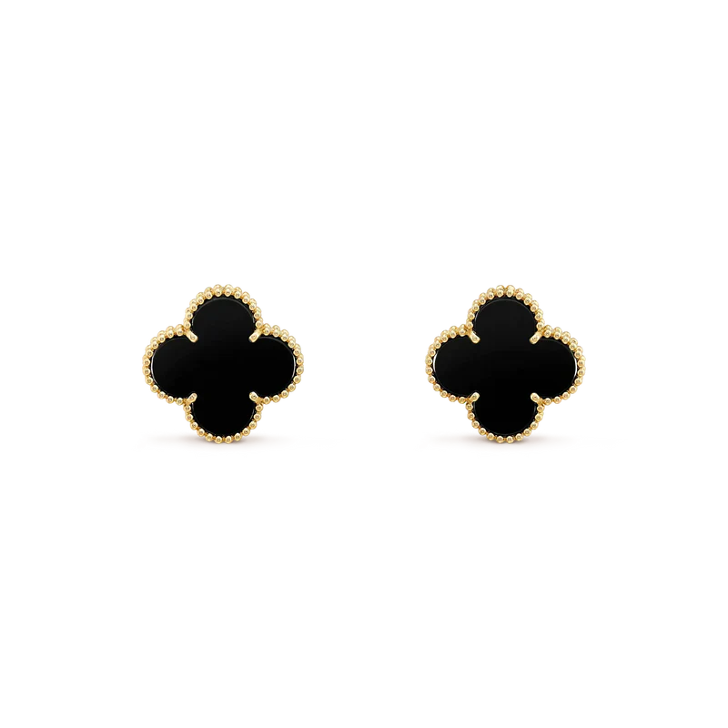 [Regal Jewels]CLOVER MEDIUM 1 MOTIFS  ONYX STUD EARRINGS