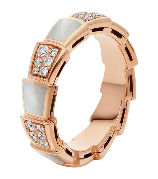[Aura Jewels]SERPENTI RING PINK GOLD MOP DIAMOND PAVED 4MM