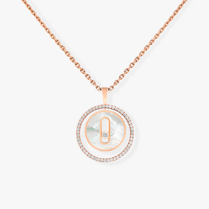 [Regal Jewels]LUCKY MOVE 1 DIAMOND WHITE MOTHER OF PEARL PINK GOLD DIAMOND NECKLACE