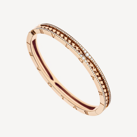 [Aura Jewels]ZERO 1 SPIRAL AND PAVED DIAMOND PINK GOLD BRACELET